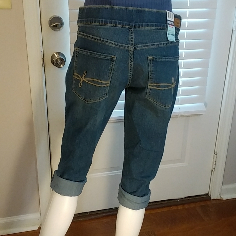 Levi's Denizen Blue Denim Pull On Crop Mid Rise Stretch Shaping Jeans Size 8 - Picture 7 of 7